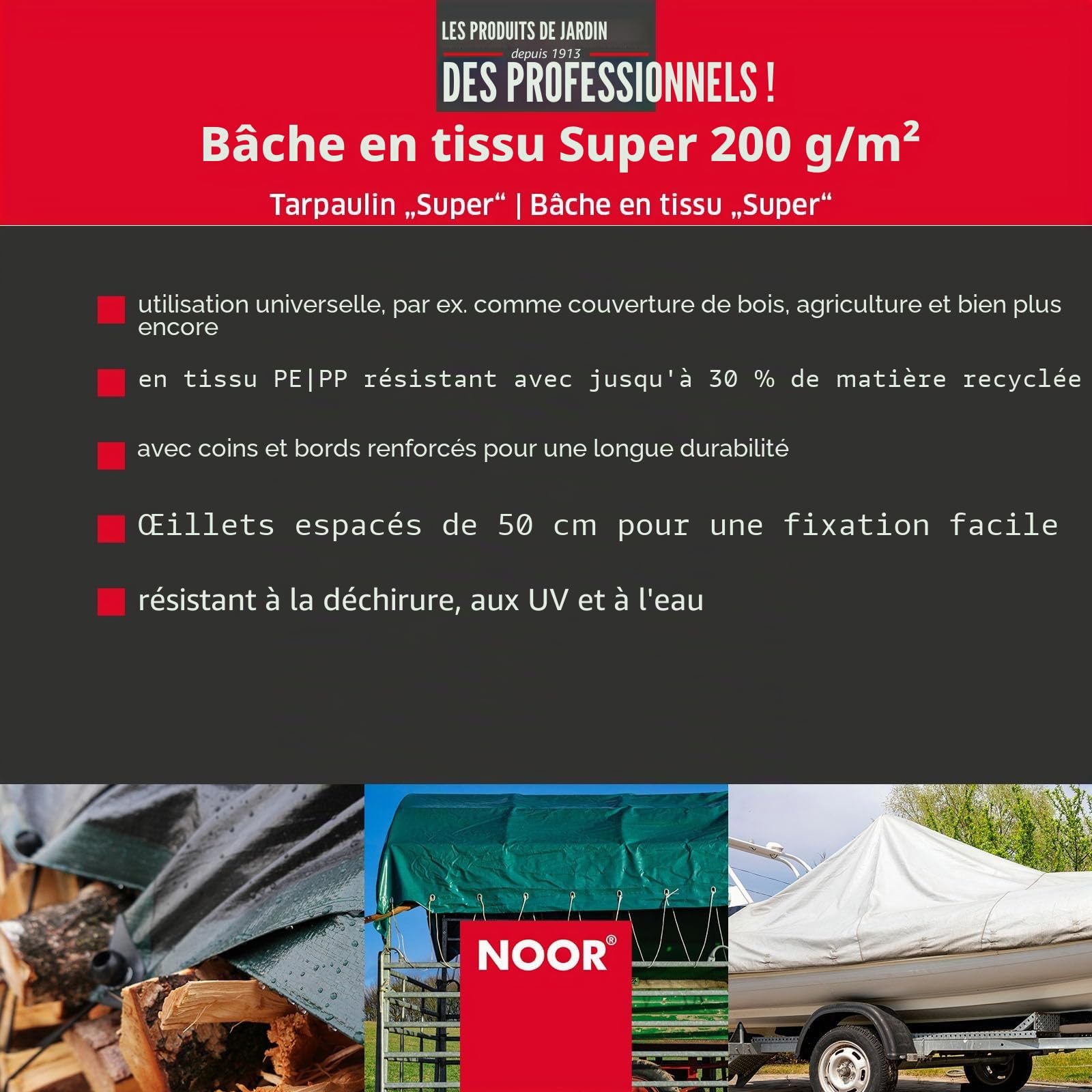 NOOR Bâche de Couverture Super - 200g/m² - 3x7 m - Blanc - Bâche Tout Usage pour Protection Contre Les intempéries - Idéale pour Le Jardin - stabilisée UV, enduite des Deux côtés, imperméable