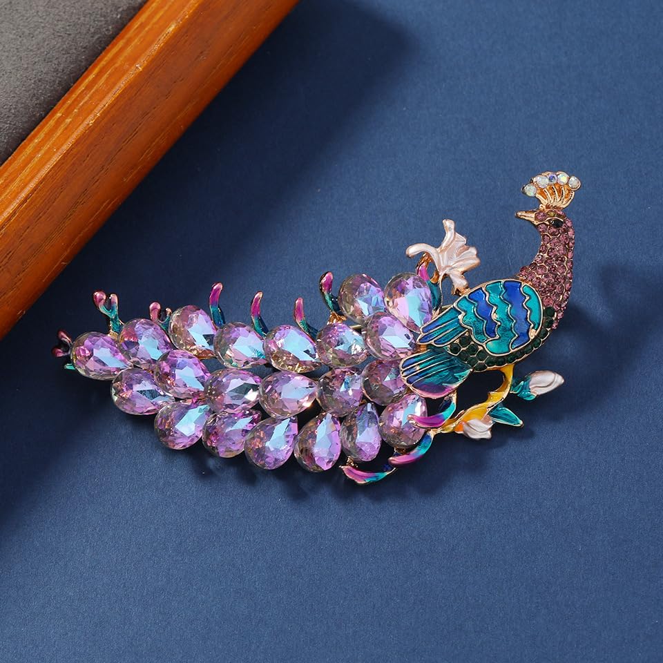 Image of Rhinestone Peacock Animal Brooch Pins for Women Bird Fashion Brooch Costume Accessories Suit Sweaters Dresses Jackets Wedding Christmas Birthday Holiday Thanksgiving Jewelry Gifts