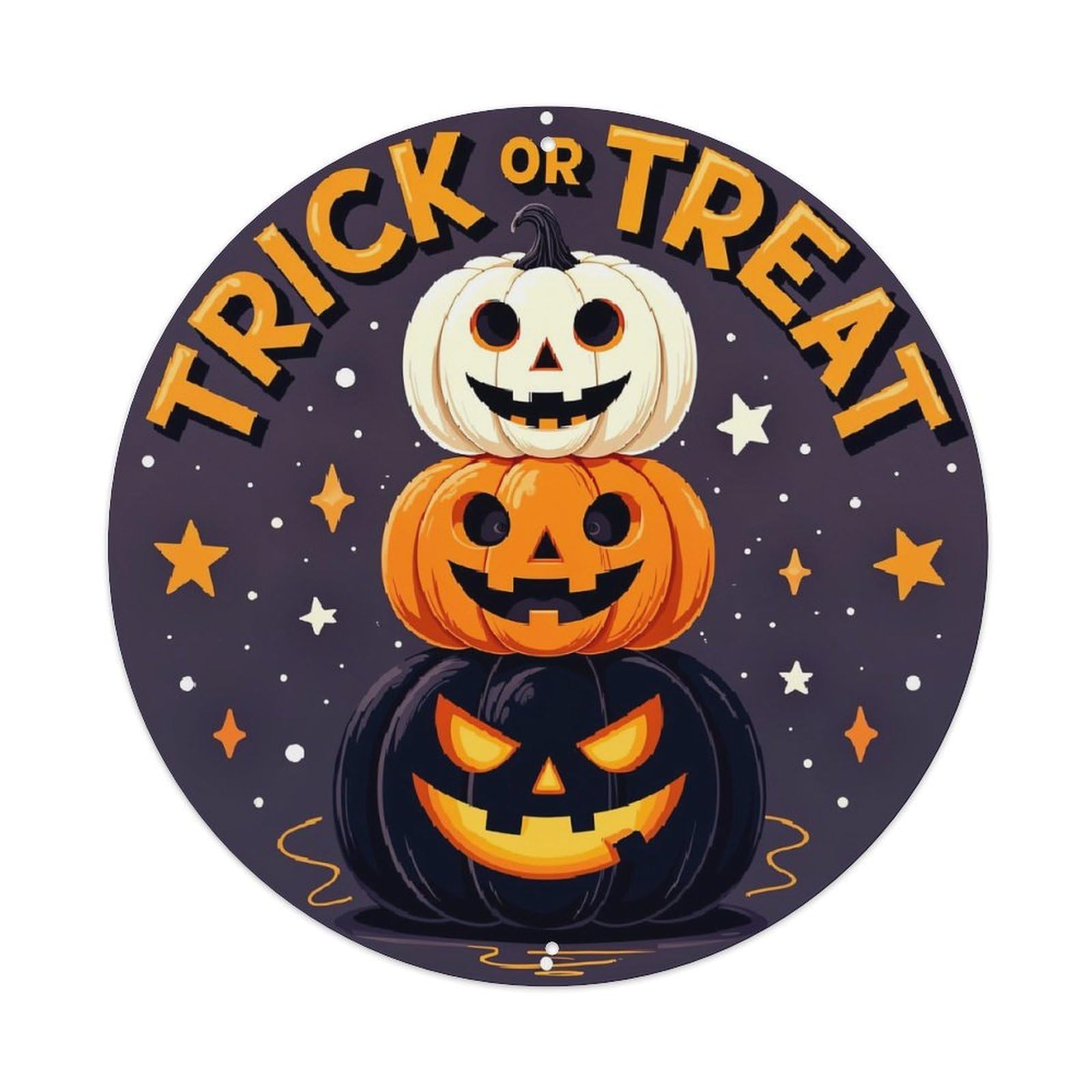 Jdyaojiesheng Vintage Trick Or Treat Pumpkins Stars Round Tin Sign Retro Metal Wall Decor Metal Poster, Home Bar Garage Farmhouse Cafe Wall Art Decoration 8X8inch