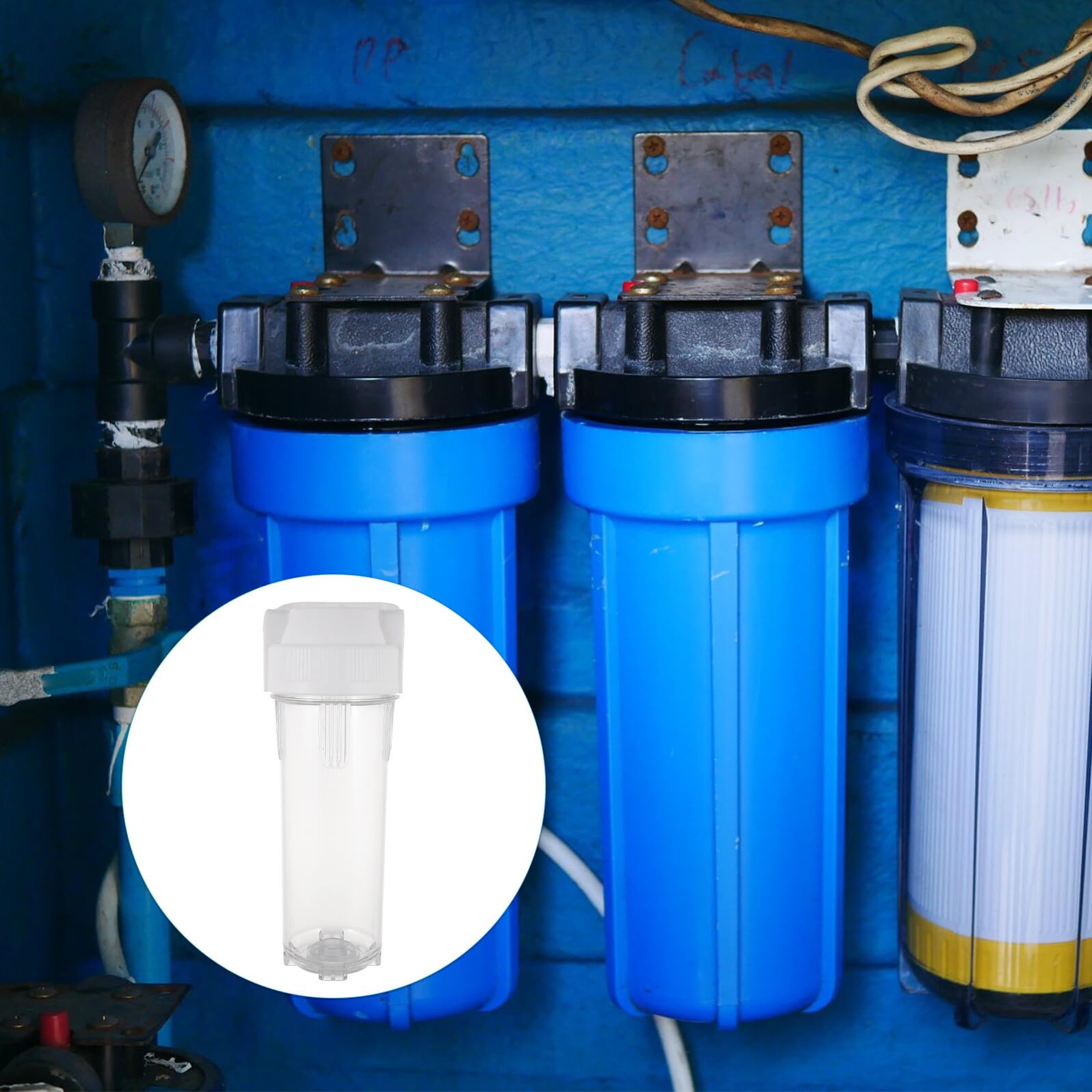 Filtre à Eau Transparent Antidébordement avec Joint Alimentaire pour Robinet Cartouche de Filtration Pré-filtre Résistant et Sécuritaire Bouteille Filtrante pour Purification