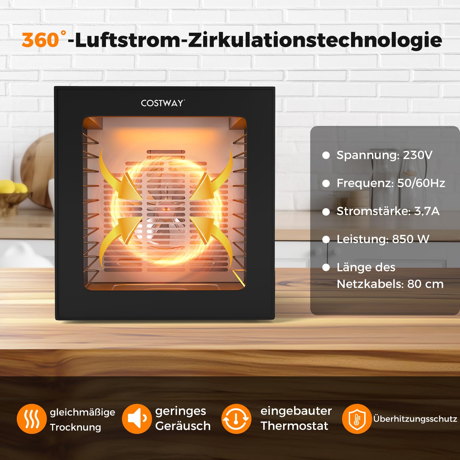 COSTWAY 850W Dörrautomat inkl. 10 Edelstahl-Schalen, Dörrgerät mit 10 voreingestellten Programmen, 48H Timer & 30-75℃ Temperatur, Lebensmittel-Trockner für Obst, Gemüse, Fleisch