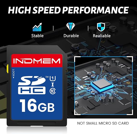 INDMEM SD Card 16GB, 10-Pack UHS-I Class 10 MLC Flash Memory Card, High-Speed Secure Digital Cards for Cameras, DSLR, Action Cams - Reliable Storage