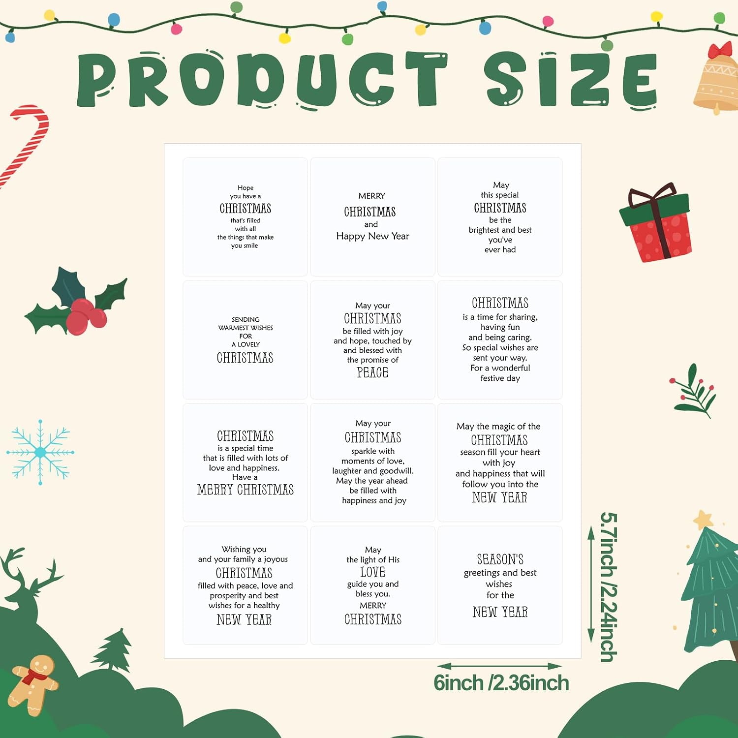 Watersay 240 Pcs Christmas Verses Peelable Stickers, 2.36 x 2.36 Inches
