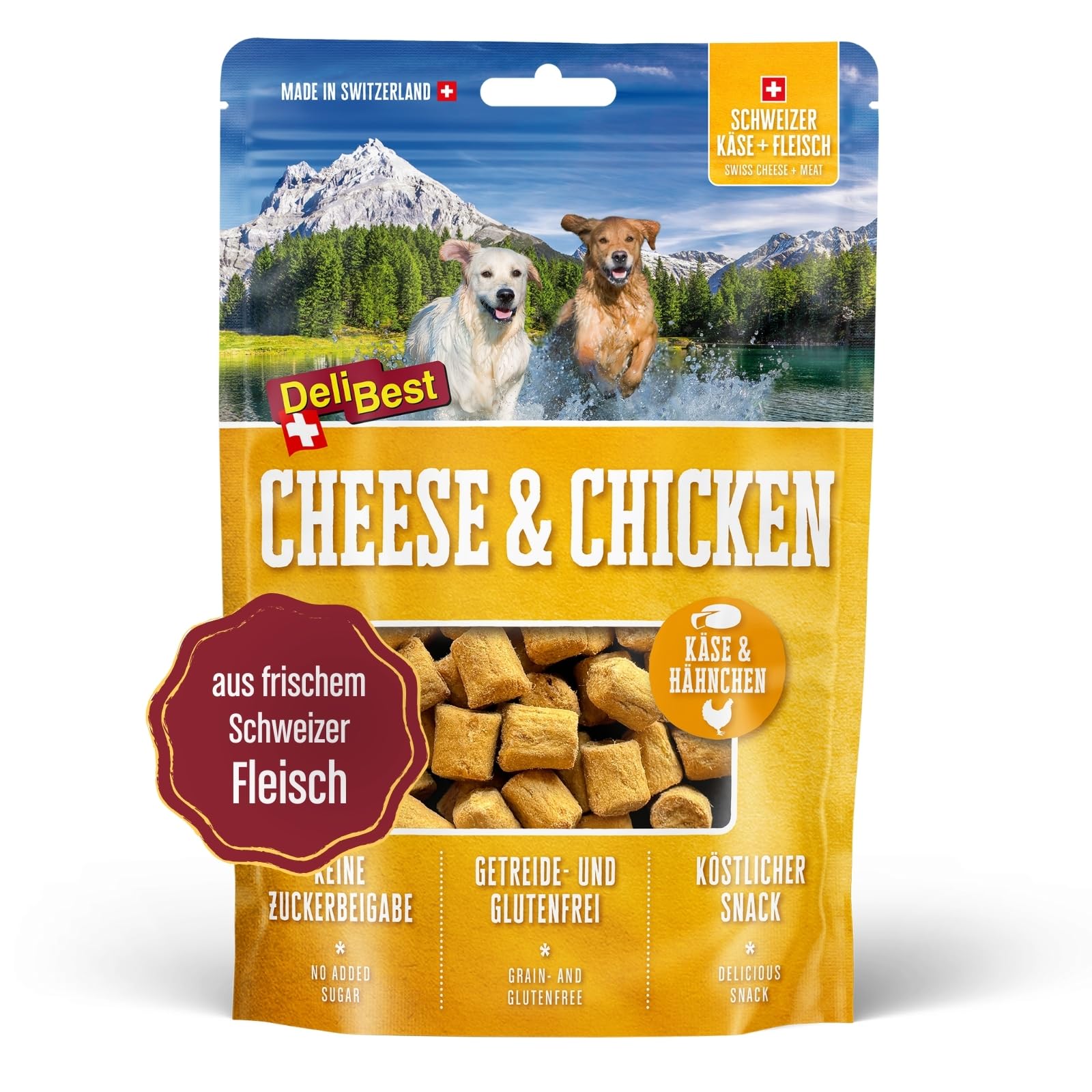 DeliBest Cheese & Chicken Snack für Hunde I Hundesnacks getreidefrei I Hundeleckerlie zur Belohnung oder als Training I Leckerli für Hund I Hunde Snack aus Hähnchen & Käse I 100 g