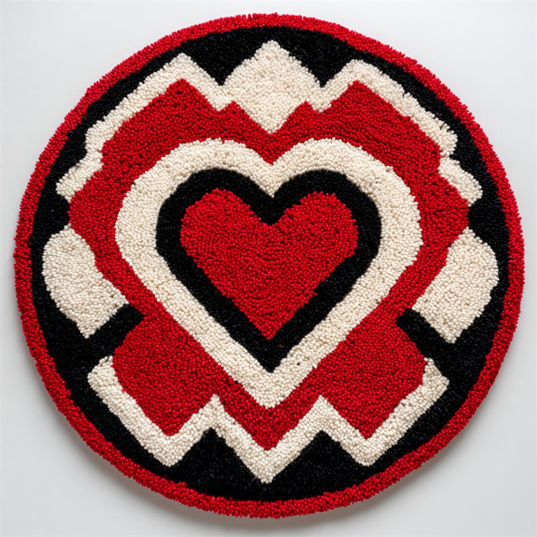 Rqwybcaxn DIY Rug Latch Hook Kits for Beginners Cross Stitch Kit Cartoon Heart 60x60cm Round Tapestry with Crochet Hook Bedroom Craft Gift