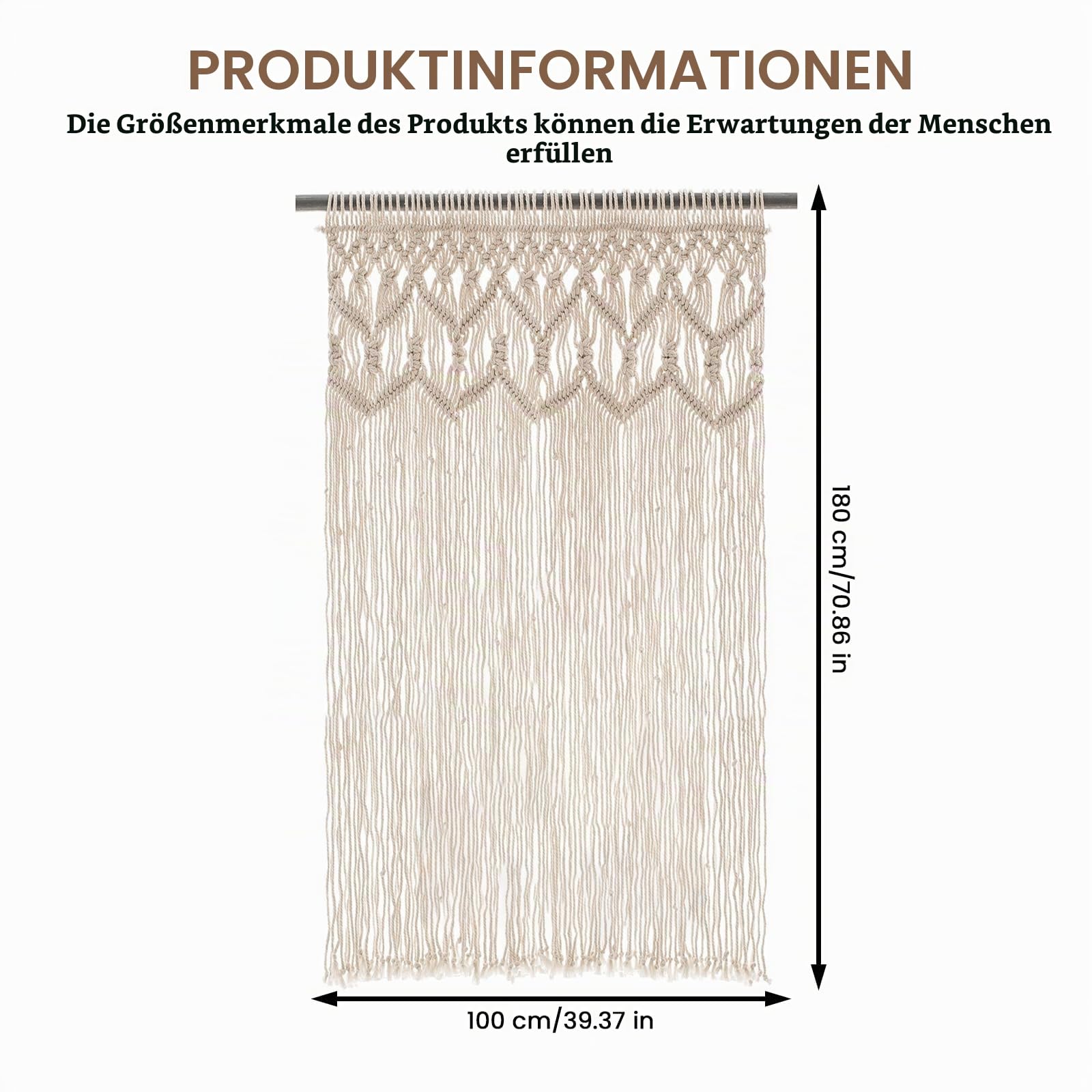 PORFOYO Makramee Vorhang 180x100cm, Boho Türvorhang und Fenstervorhang, Handgewebter Makramee Raumteiler im Bohème-Stil, Vorhang für Türen, Fenster, Wohnzimmer, Schlafzimmer oder Hochzeitsdekoration