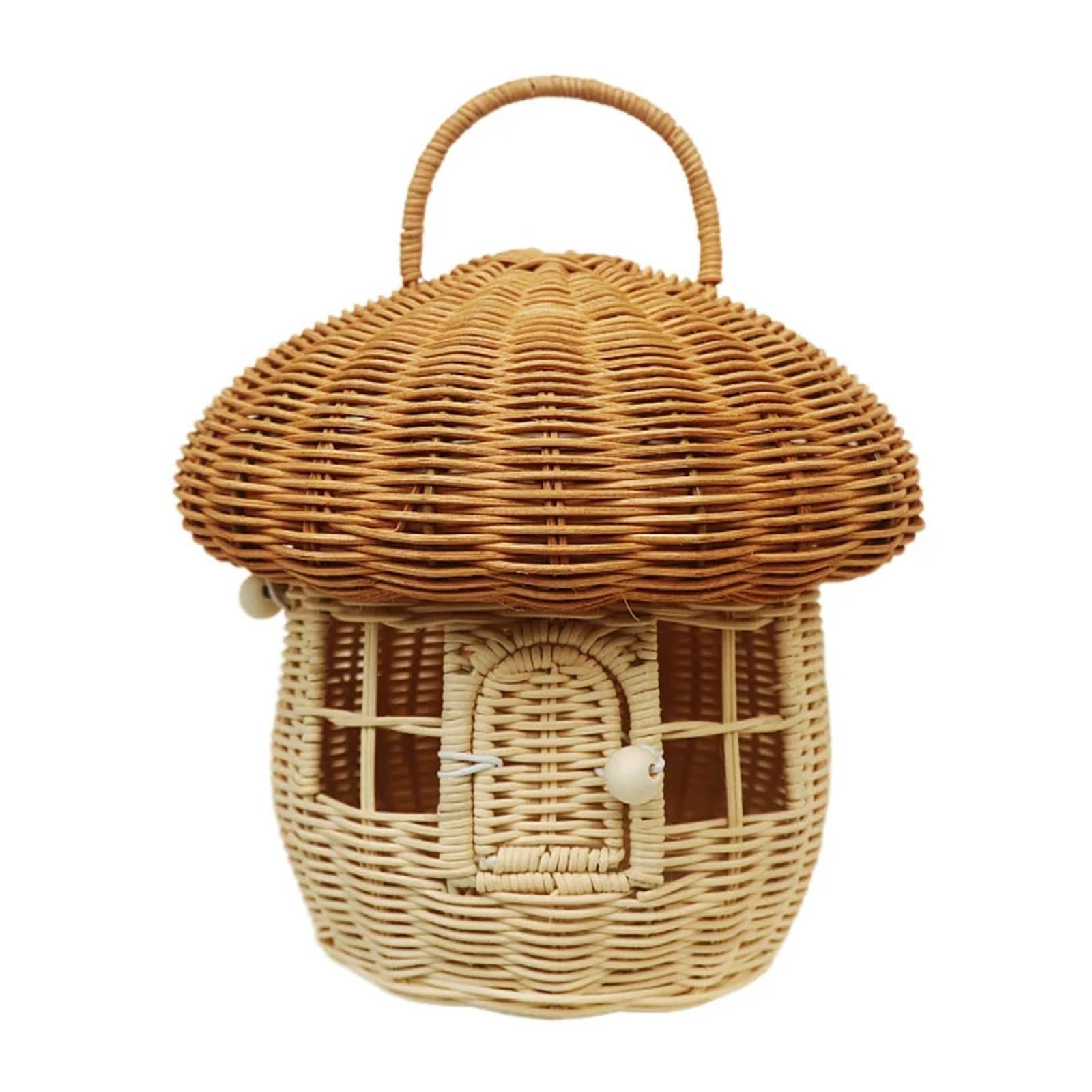 House Shaped Basket Rattan Mushroom Storage Basket Cute Cartoon Handwoven Nut Wicker Handbag Outdoor Picnic Women Tote Straw Bag Organizer(Style-A)