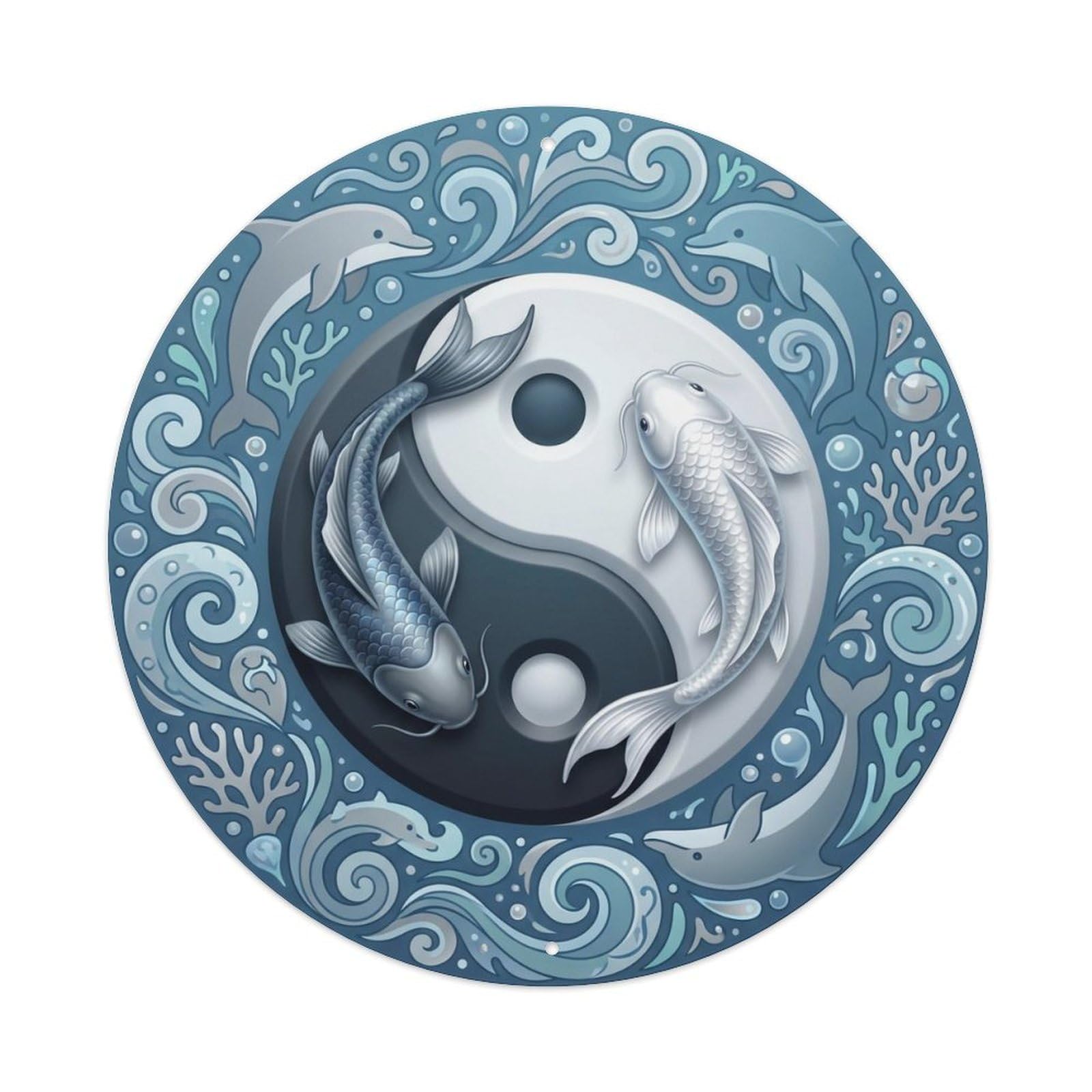 TaiChi Koi Fish Dolphin Blue Gray Ocean Sea Playful Metal sign