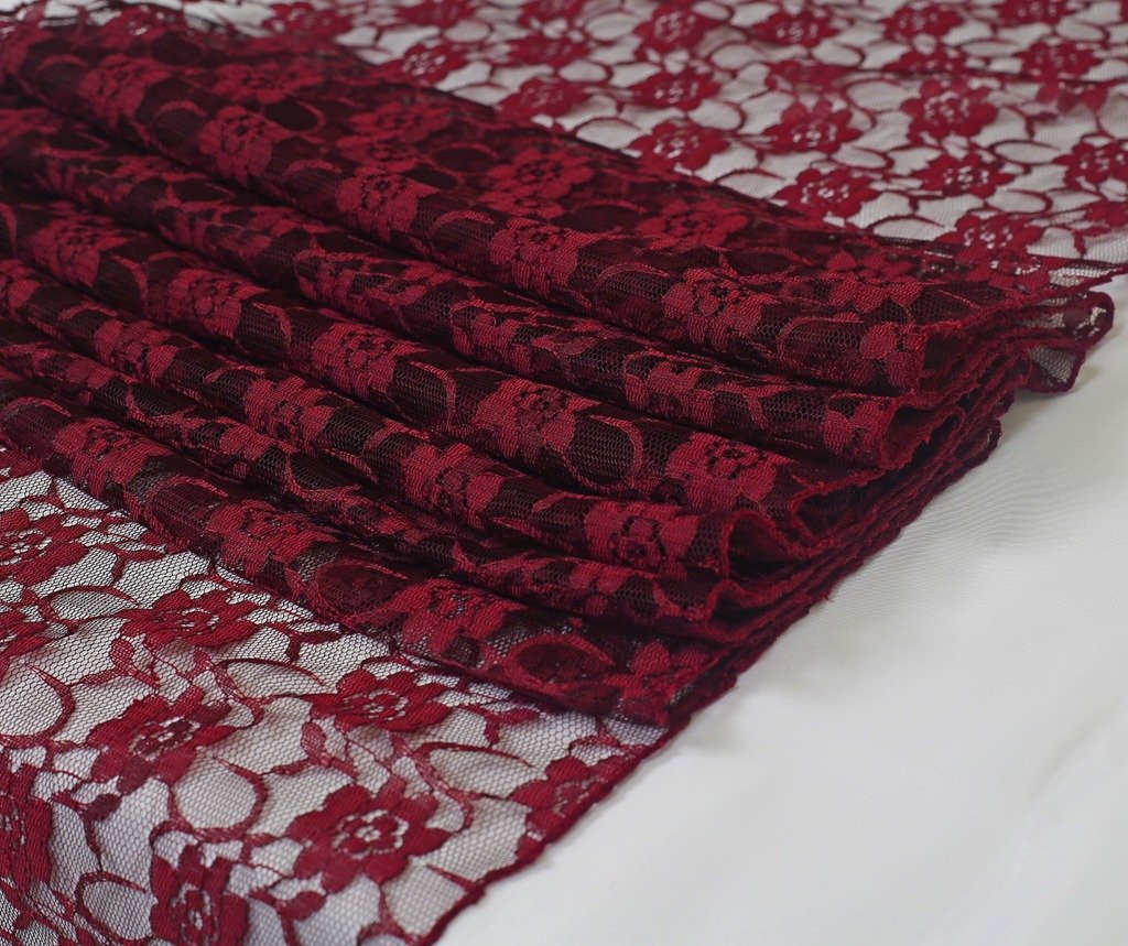 MDS Pack of 10 Yard Long x 55” Wide Lace Fabric, Floral Pattern Vintage Rachelle Lace Trim Fabric Bolt by Yard for Wedding Bridal Dress Fashion Crafts DIY Party Home Decor Multipurpose - Maroon