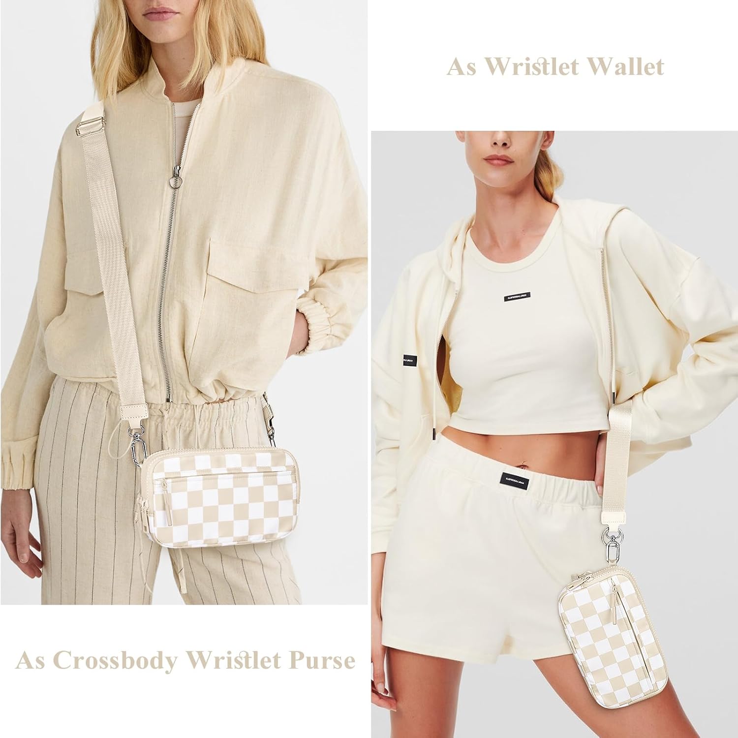 hibear Checkered Wristlet Wallets for Women with ID Window Small Nylon Crossbody Bum Bag Cute Wristlet Purse with 4 Zippers - Image 2