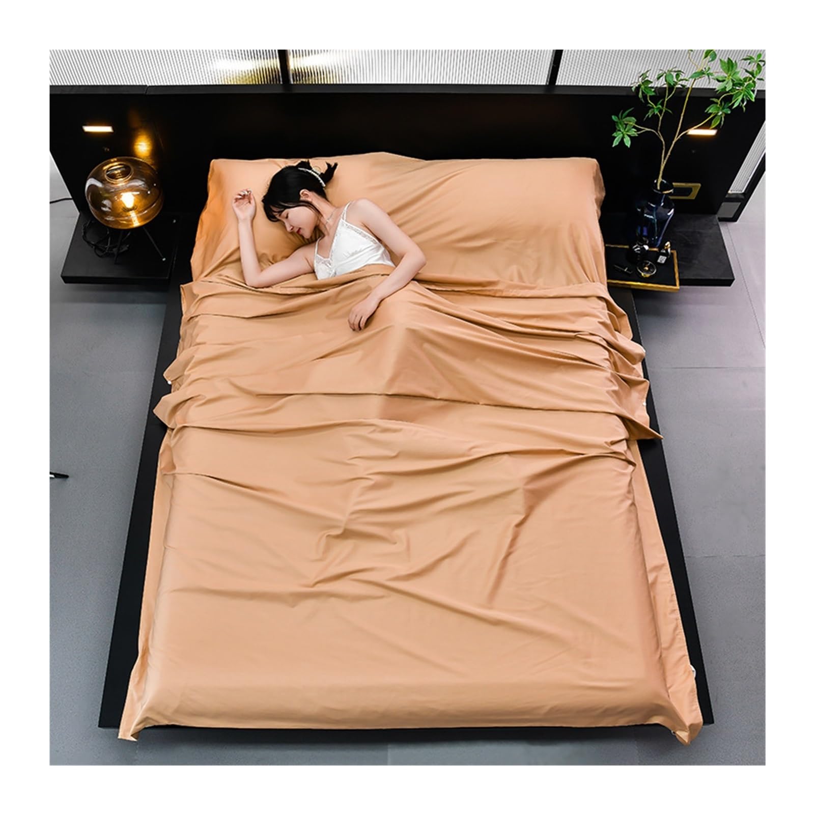 GBHMJU Sleeping Bag Liner Cotton Solid Portable Compression Sleep Sack Adult Travel Sheets for Hotel for Camping Cruise Tent Business Family Travel(Camel,160x210cm-63x82)