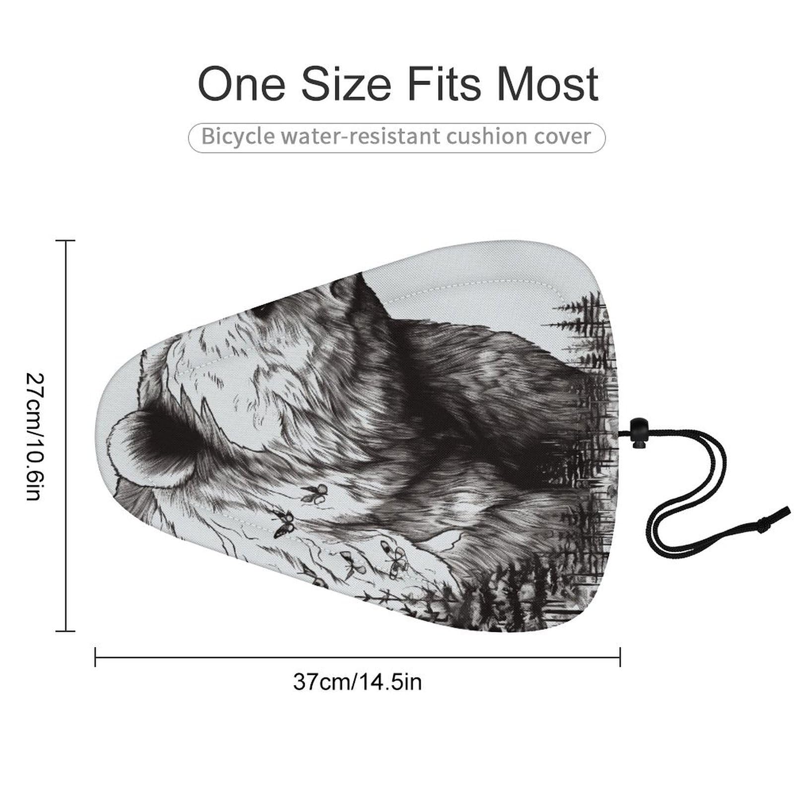 Wildlife Hand Drawn Bear Animal Bike Seat Cover for Men Women, Waterproof & Dustproof Bike Seat Cushion with Drawstring, Adjustable Bicycle Saddle Cover for Or Rain & Sun Protection