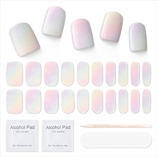 MOOYIYAN Semi-Cured Gel Nail Strips|Works with Any UV/LED Lamps|20-Pc Wraps|Long-Lasting & Easy to Apply & Remove|Includes 2 Prep Pads, 1 Nail File & 1 Wooden Stick, Gradient Colours