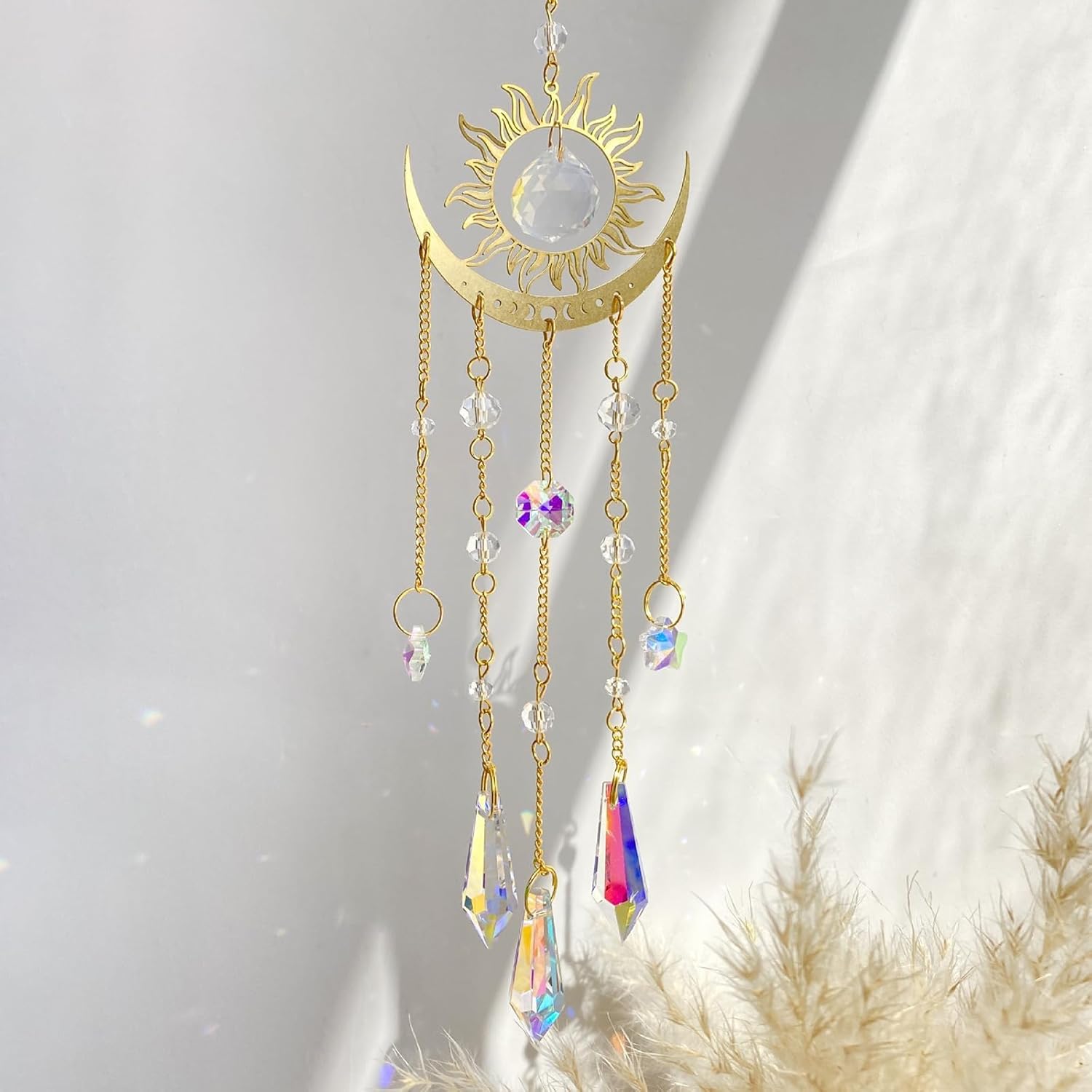 Artilady Suncatcher Crystal Wind Chimes - Large Sun and Moon Sun Catcher for Windows Hanging Prism Crystals Boho Home Garden Backyard Room Ceiling Decor Christmas Birthday Gift for Women - Image 2
