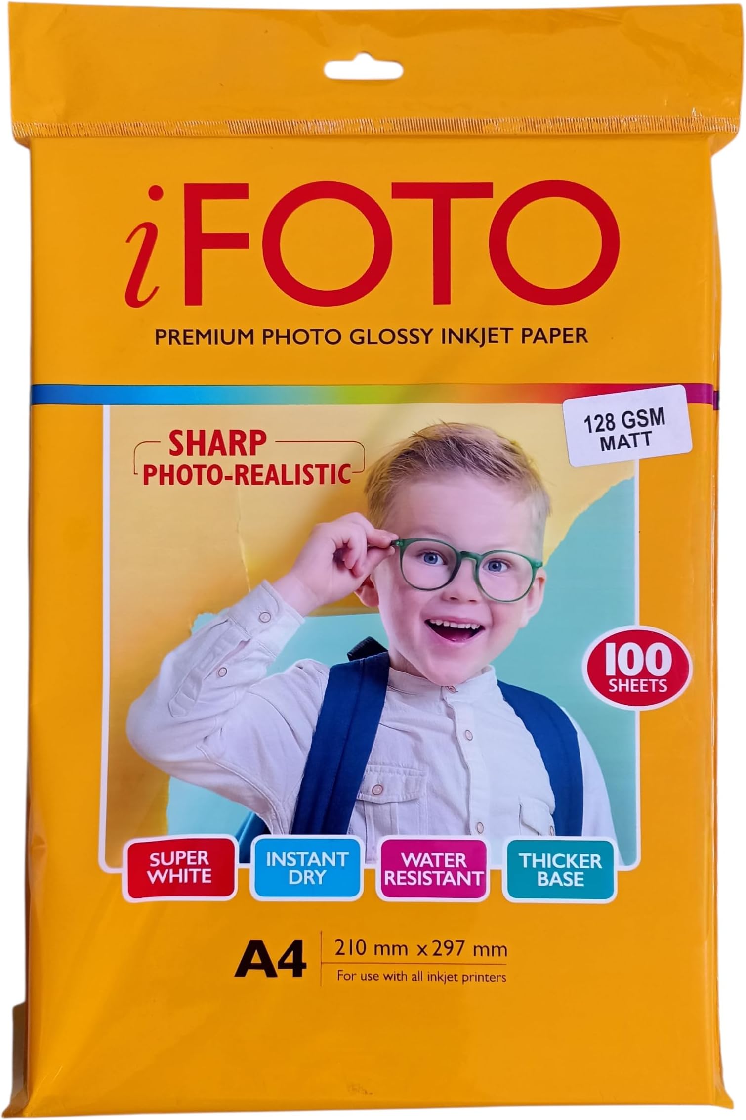 Premium Photo Inkjet Paper, A4 Size, 210 x 297 mm, 128 GSM, Matt Finish, 100 Sheets