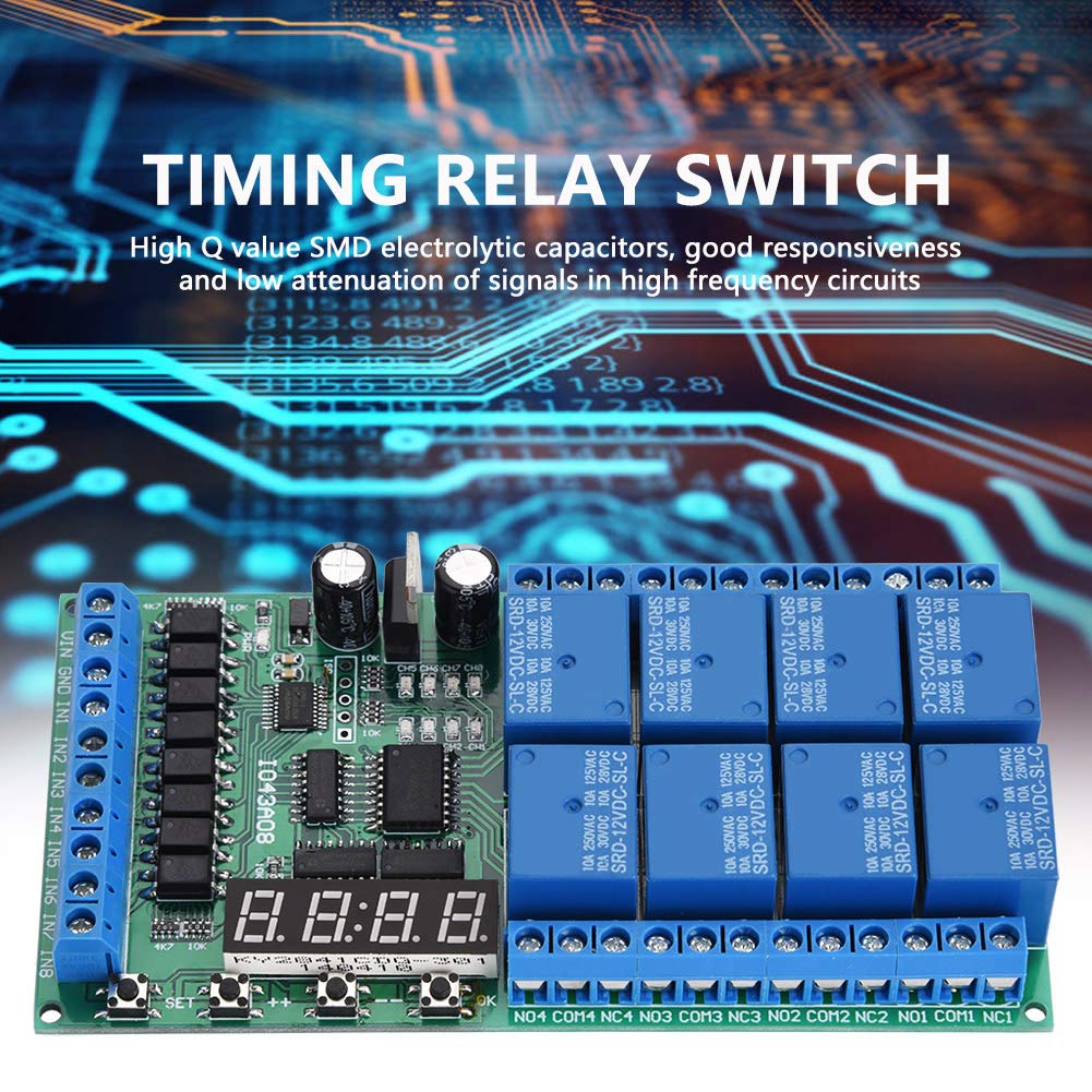 Jelquix Multifunction Time Relay with 8 Channels for Industrial Equipment Automation DC 12V