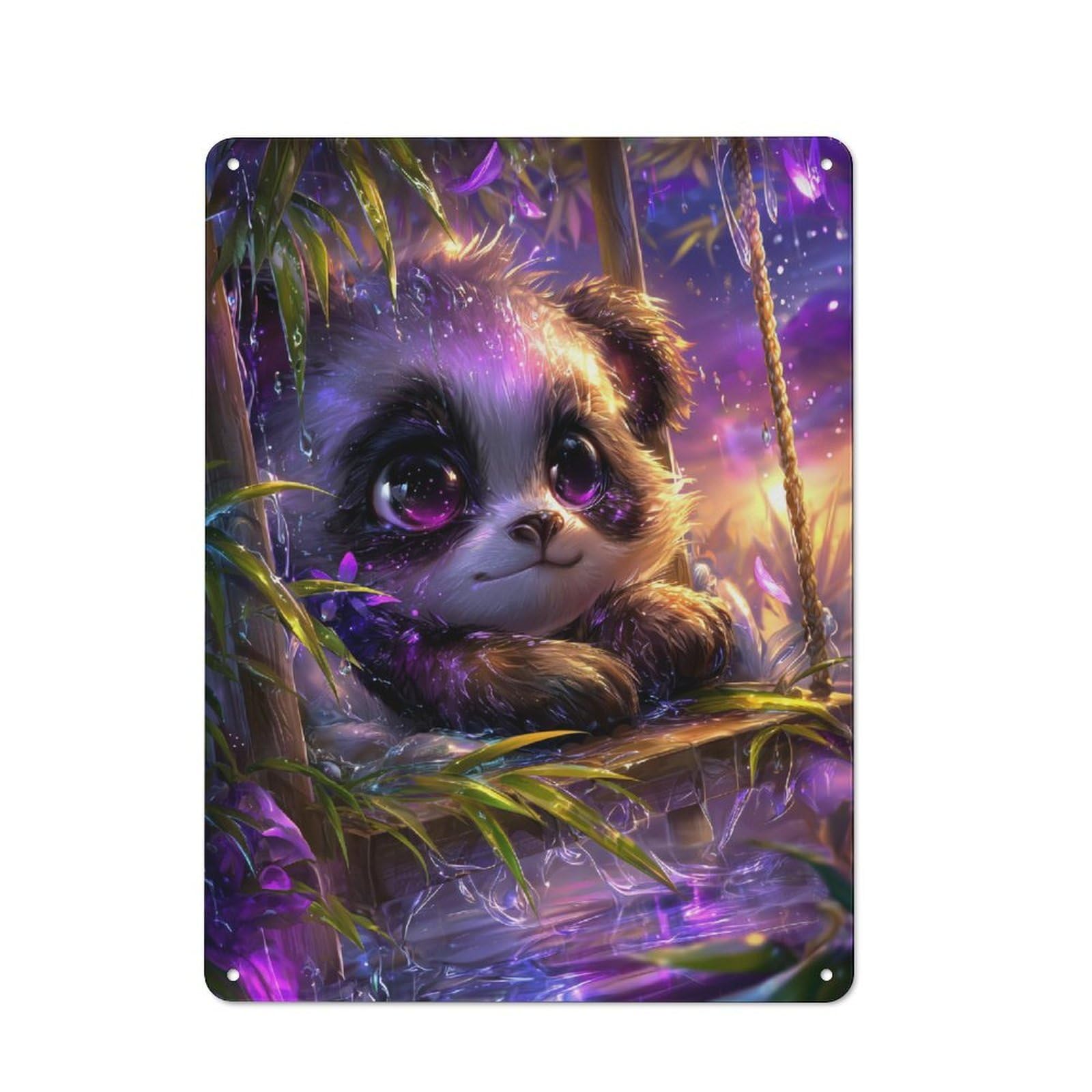 Junmoney Enchanted Panda In Bamboo Grove Retro Metal Wall Sign 40X30cm Featuring For Hallway Wall, For Garage, Workshop And Man Cave Decoration