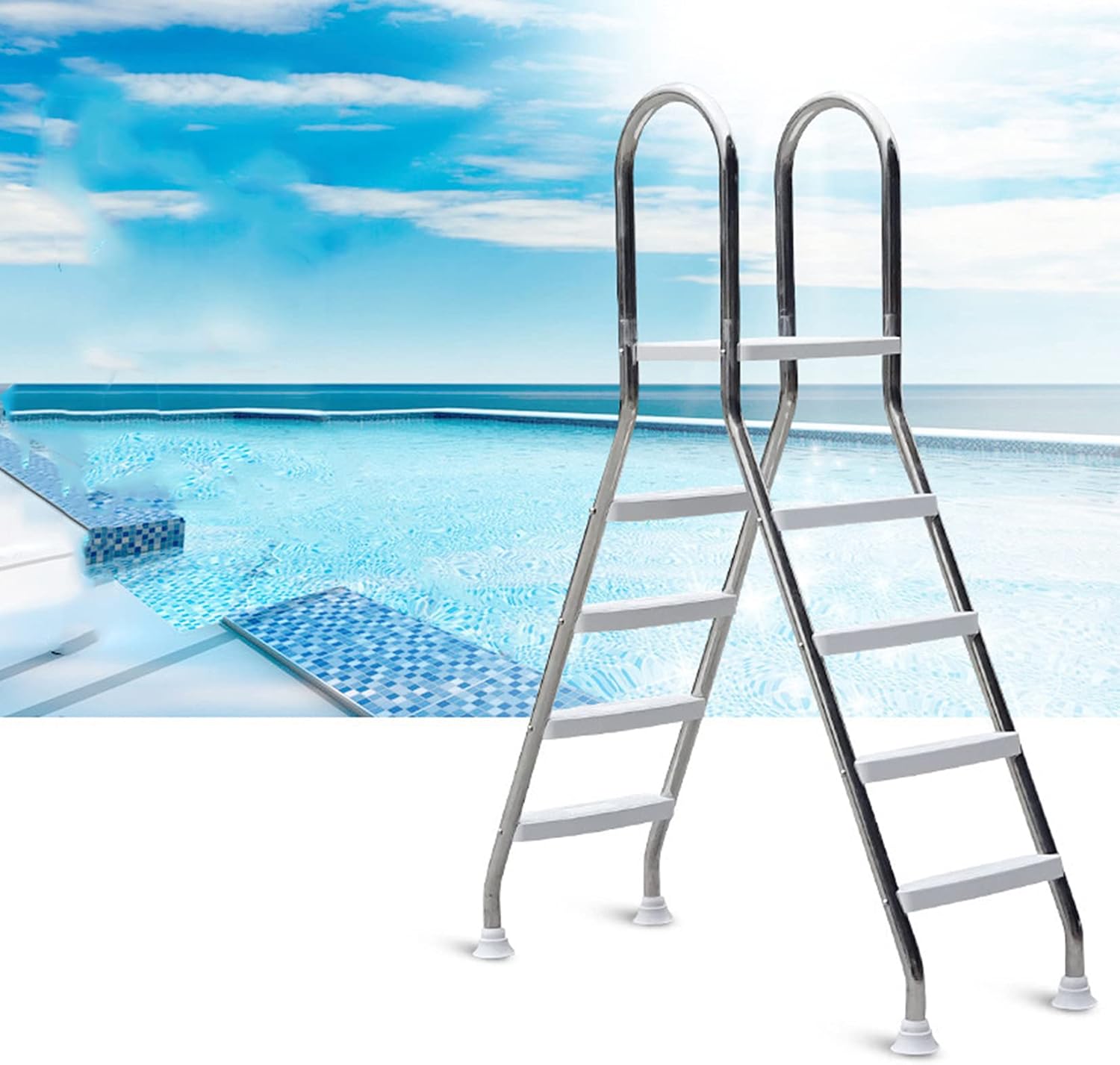 52" Above Ground Swimming Pool Ladder, Durable 304 Stainless Steel Height Ladder for Outdoor, 4 Steps Ladder Heavy Duty Ladder, Max Load Capacity 500 Lb,S