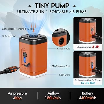Electric air Pump for Inflatables, Portable Rechargeable Mini Pump with 1800mAh for Air Mattress Baby Infant Pool Floats, Blow Up Pool Raft Bed Boat Toys,Vacuum Bags,Tummy Time Mat