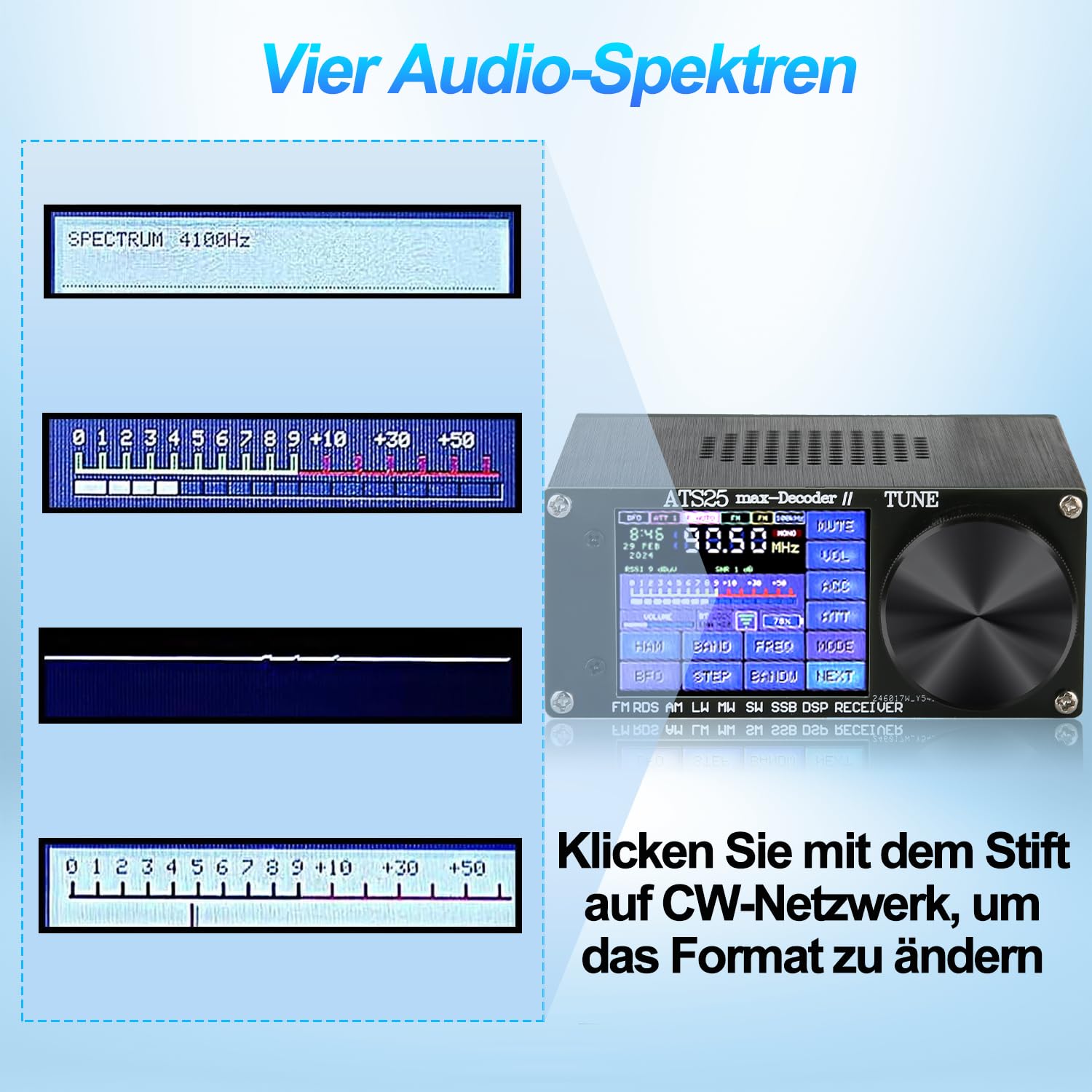 ATS25 Max-Decoder ii Si4732 Vollband-radioempfänger mit 4000mA,unterstützt HI-Z-Antenneneingangsimpedanz und LNA-Funktionsmodus, Eingebaute Bandpassfilterschaltung, FM AM SSB DIGI(PSK) SYNC CW DSP