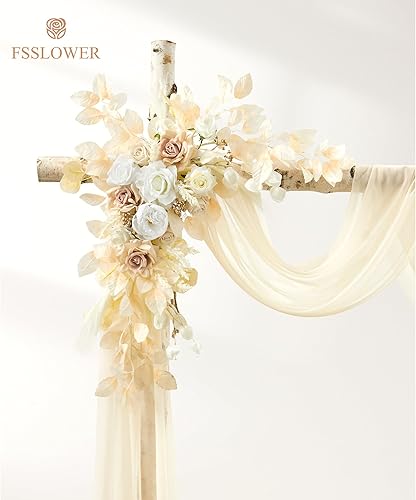 Miniatura 4 de Fsslower Kit de flores de arco de boda con cortina (paquete de 3)  2 guirnaldas de flores artificiales con 1 tela drapeada para decoración de