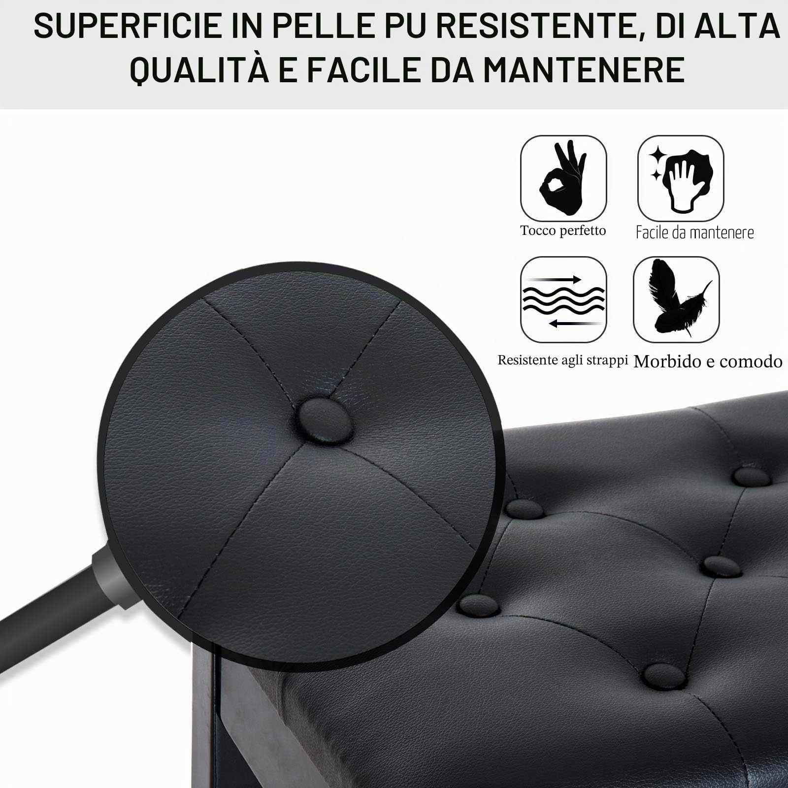 Outsunny HOMCOM Sgabello Pianoforte Professionale con Vano Portaoggetti Ecopelle, Legno 76 x 36 x 50cm Nero Sgabello Panchetta Panchina Sedia per Pianoforte con vano portaoggetti