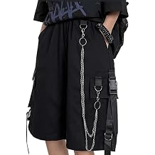 Black Cargo Pants for Women Street Harajuku Loose Straight Shorts Black Pants with Chains
