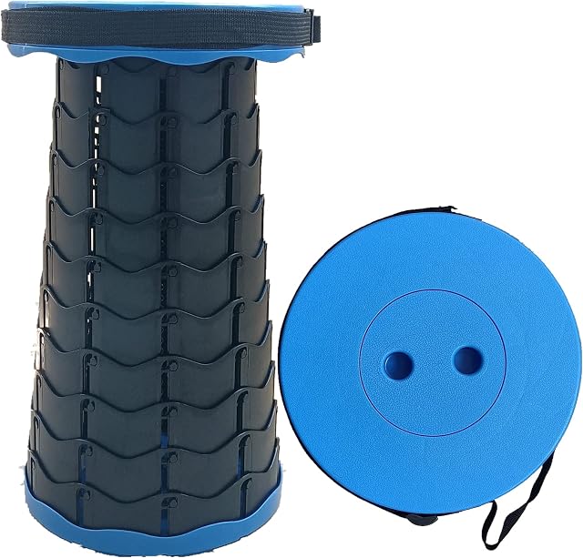 Portable Folding Stool Lightweight with Load Capacity 130KG, Retractable Plastic Foldable Collapsible Stool for Camping Fishing Hiking BBQ Outdoors Indoors Kitchen (Blue)