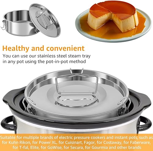 Miniatura 2 de Molde de flan de acero inoxidable con capacidad de 1.5 cuartos de galón con tapa y espátula, recipientes redondos para flan de 6 a 8 cuartos de