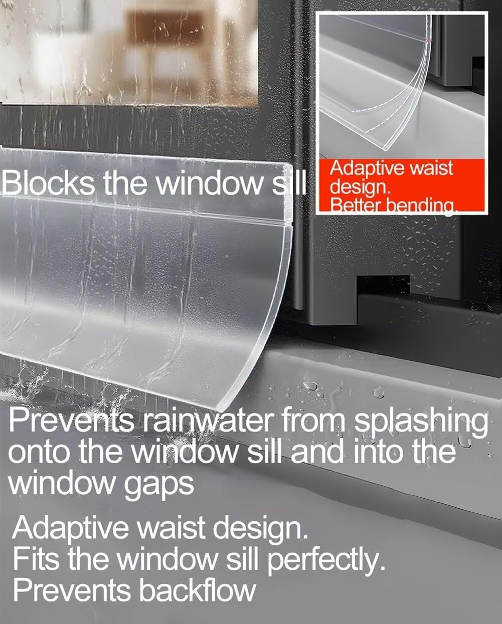 300cm Barrera de Lluvia Autoadhesiva para Ventanas - Deflector de Lluvia Puerta Flexible for Ventanas, Flexible y Cortable Barra De Goma Impermeable para Burlete Ventan