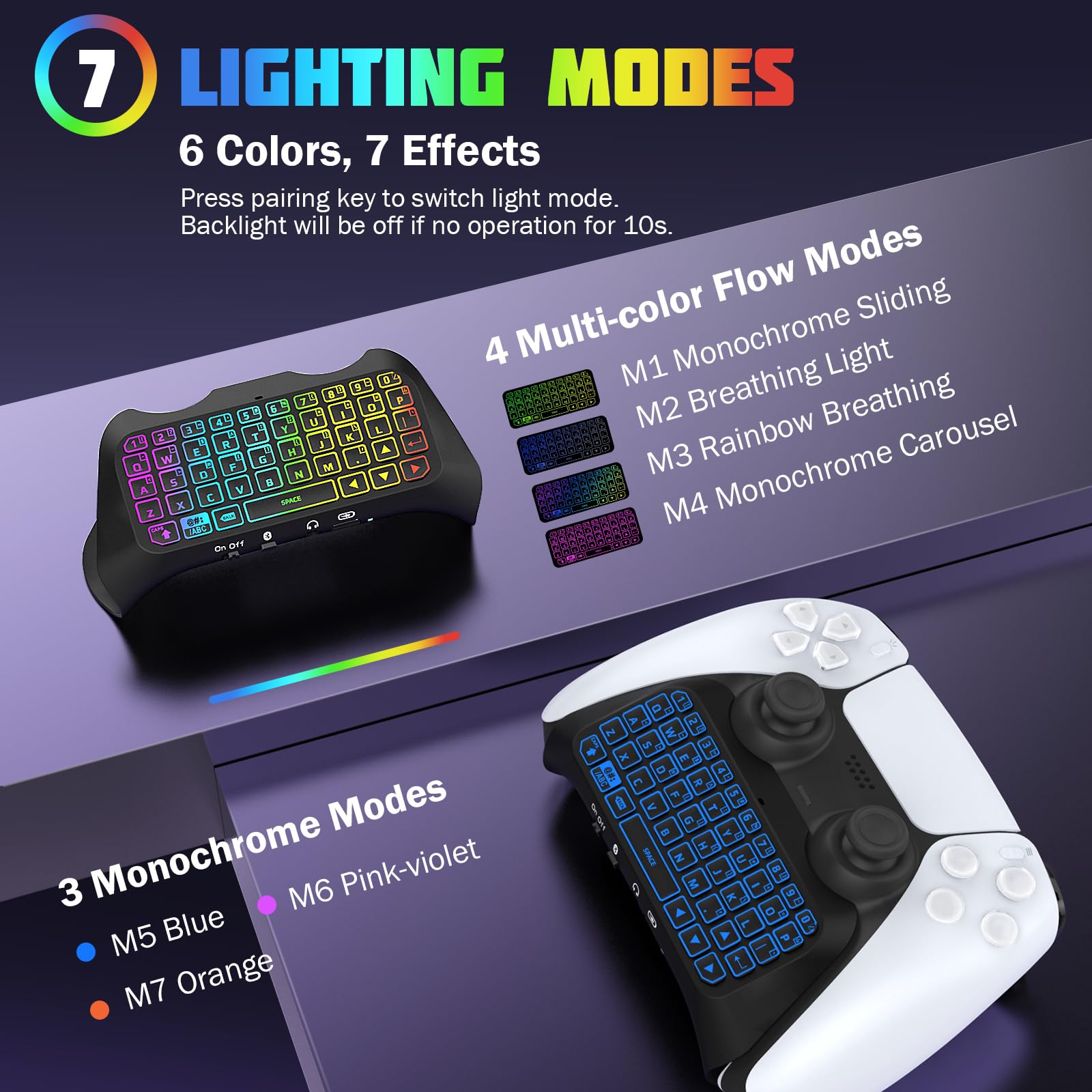 TiMOVO Tastiera retroilluminata RGB multicolore per PS5, tastiera wireless Bluetooth mini PS5 Game Keyboard con altoparlante jack audio, nero