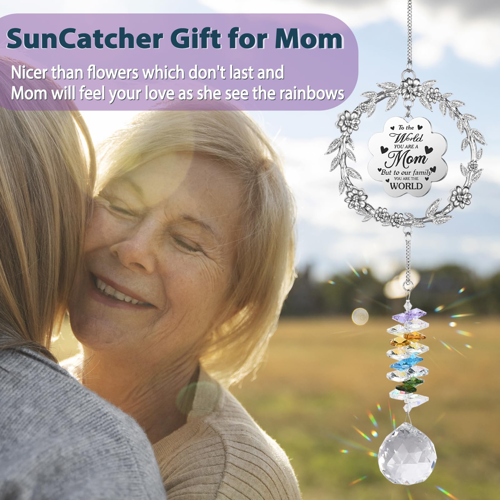 Kristall-Sonnenfänger 'I Love You Mom' – Mit Schmetterling & Herz, Gold, Für Fenster & Garten
