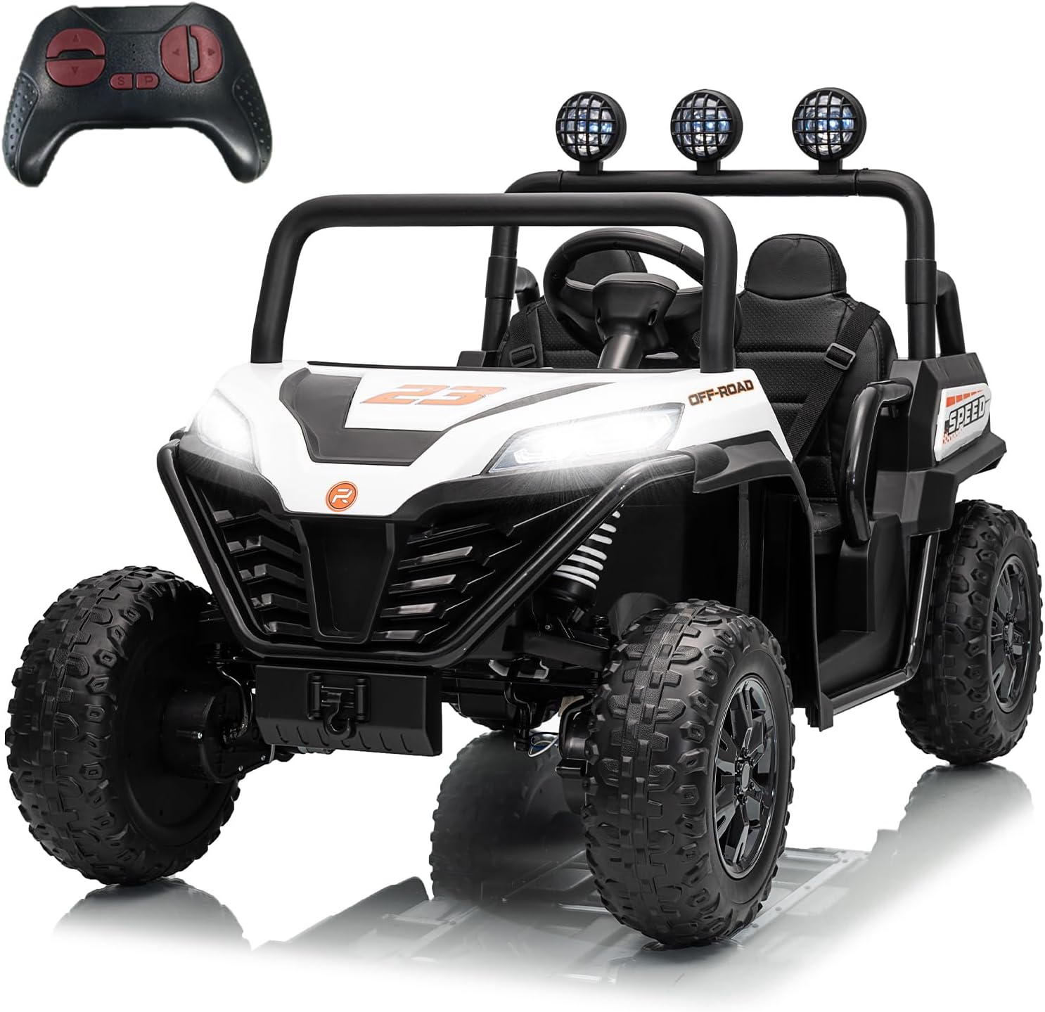 24V 2-Seater 4WD Ride On UTV, Battery Powered Side by Side Electric Car with Remote Control, Powerful Motors, Bluetooth, White