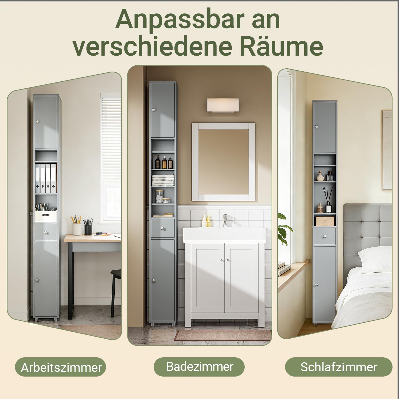 SoBuy Badezimmerschrank Hochschrank Schmal Badschrank für kleine Bäder mit verstellbaren Einlegeböden Platzsparender Badezimmer Schrank für Waschbecken, WC, Waschmaschine 20x20x180cm Grau BZR34-II-HG
