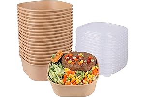 JAYEEY Disposable Kraft Paper Bowls with Lids - 25oz Rectangle Food Containers (50-Pack)