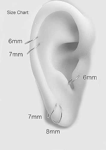 Miniatura 10 de 6mm 20 GA Sterling Silver Small Cartilage Piercing Round Ring Huggie Hug Open Hoop Earrings Set of 2 Pairs (6mm 20 gauge 2 pairs, Sterling Silver
