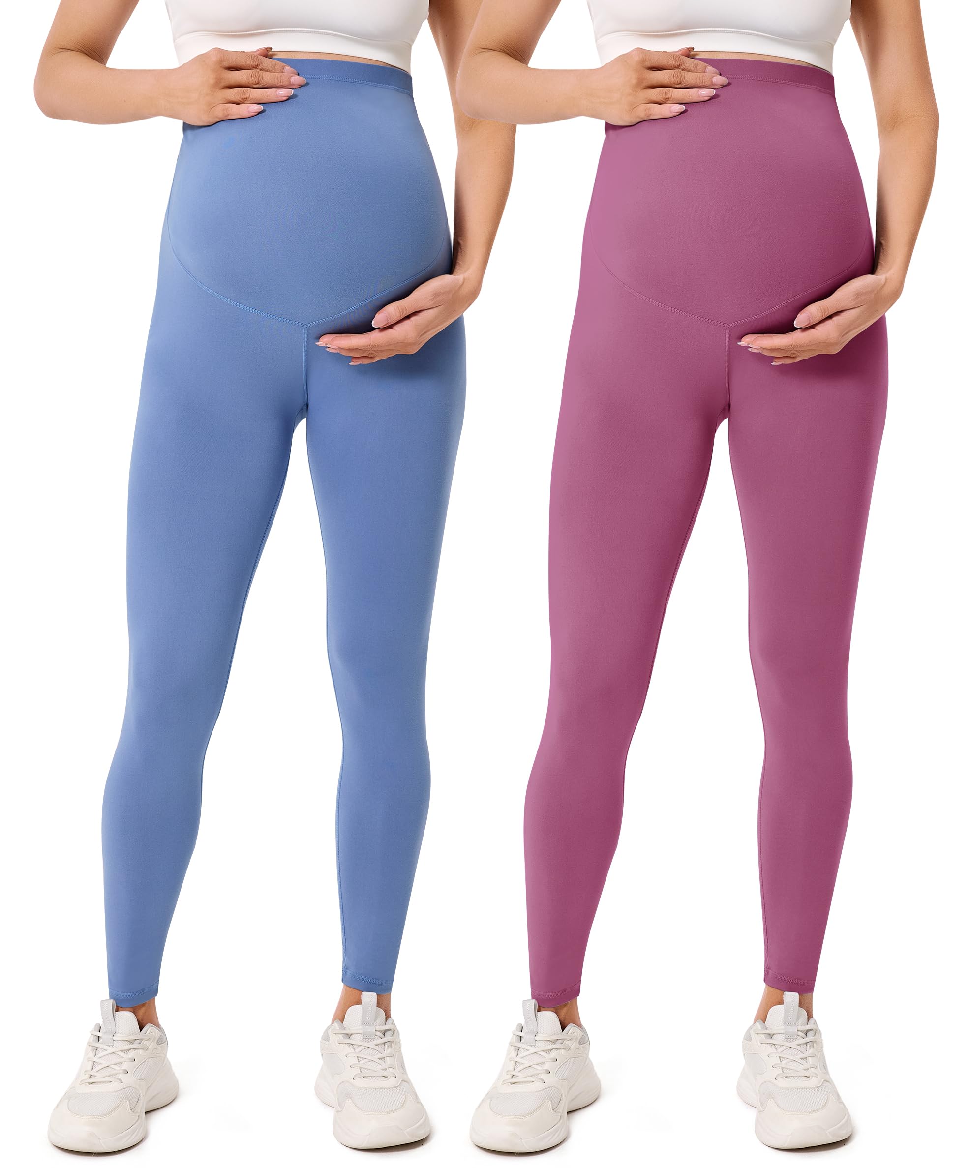 BAYDI Creamlush Damen Schwangerschaftsleggings mit Verstellbarer Bauchstütze Weiche High Waist Umstandsleggings Blickdichte Umstandshose Bequem für Yoga Freizeit Schlafanzug