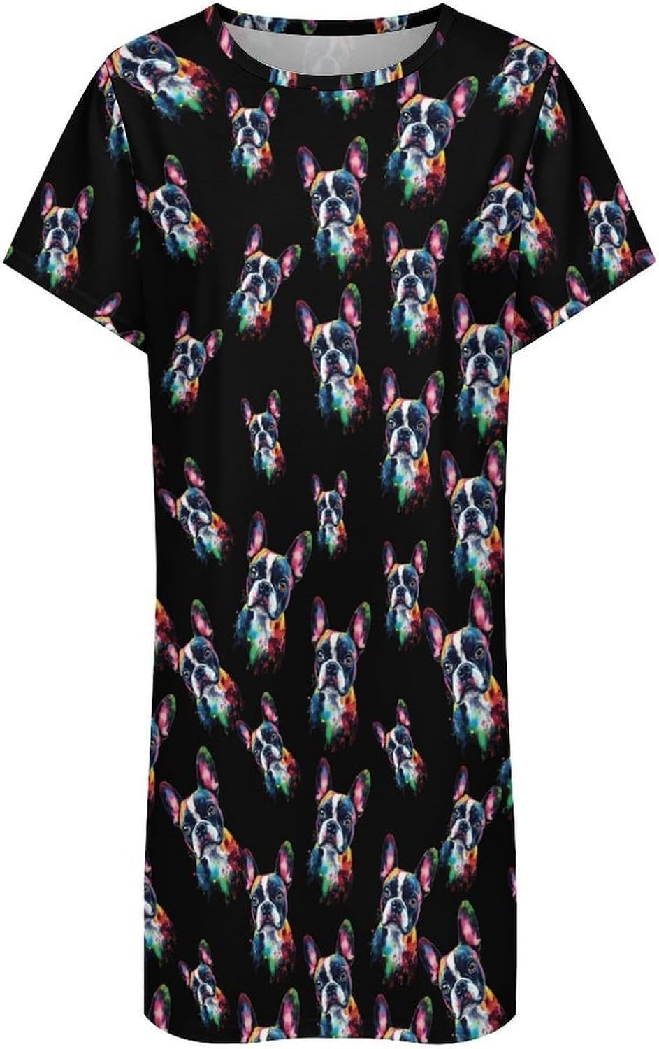 Colorful Boston Terrier Nightgowns for Women Short Sleeve Sleep Dress Casual Sleepshirt Night Gowns Pajamas