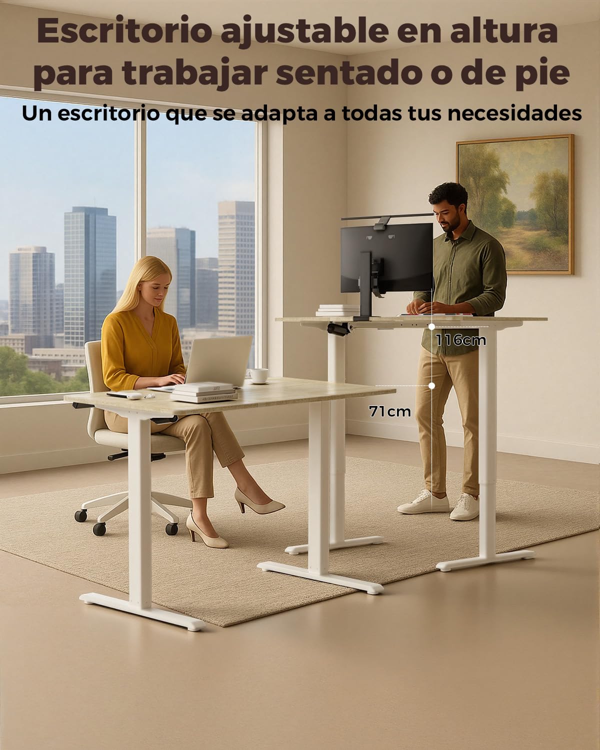 Escritorio Elevable Eléctrico, Mesa de Trabajo Ajustable en Altura, Mesa de Oficina en Casa con Tablero Ensamblado, 100 x 60 cm, para Trabajo, Redacción, Juegos, Blanco