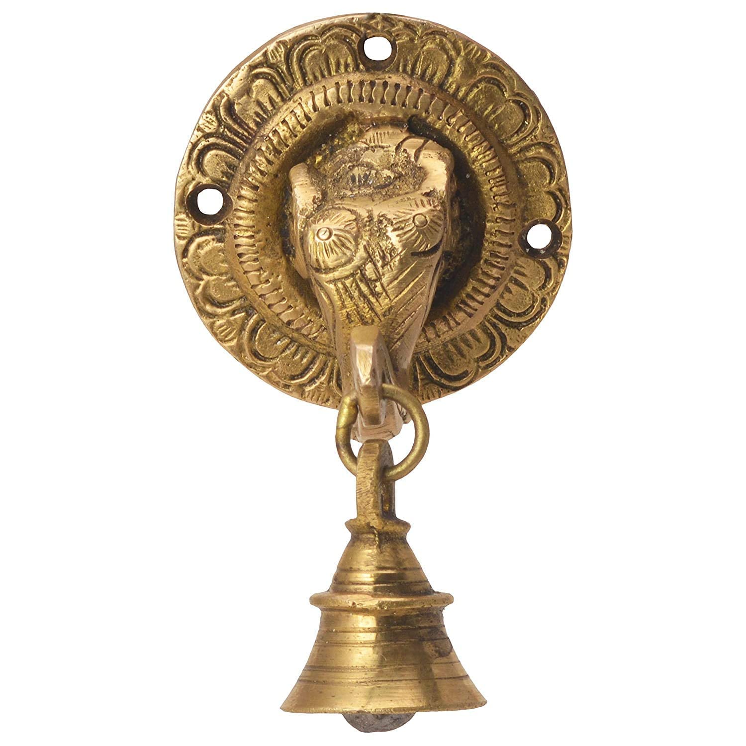 The Advitya Elephant Trunk-Shaped Brass Door Hanging Bell | Antique Finish Ganesh Ghanti | Elephant Face Temple Bell | Wall Decoration Decorative Mandir Gate Bell Pack of 4 | 3.3 X 3.3 Inch - Image 5 thumbnail