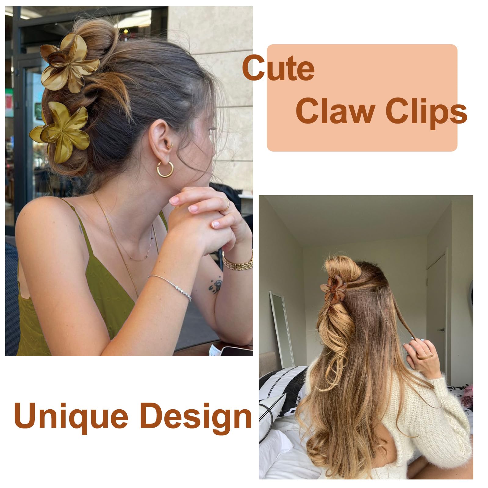 6 fermagli per capelli a forma di fiore, grandi, da donna, carini, medi, neri, per capelli spessi e sottili, stile hawaiano, per acconciature, tenuta forte, accessori per capelli per donne e