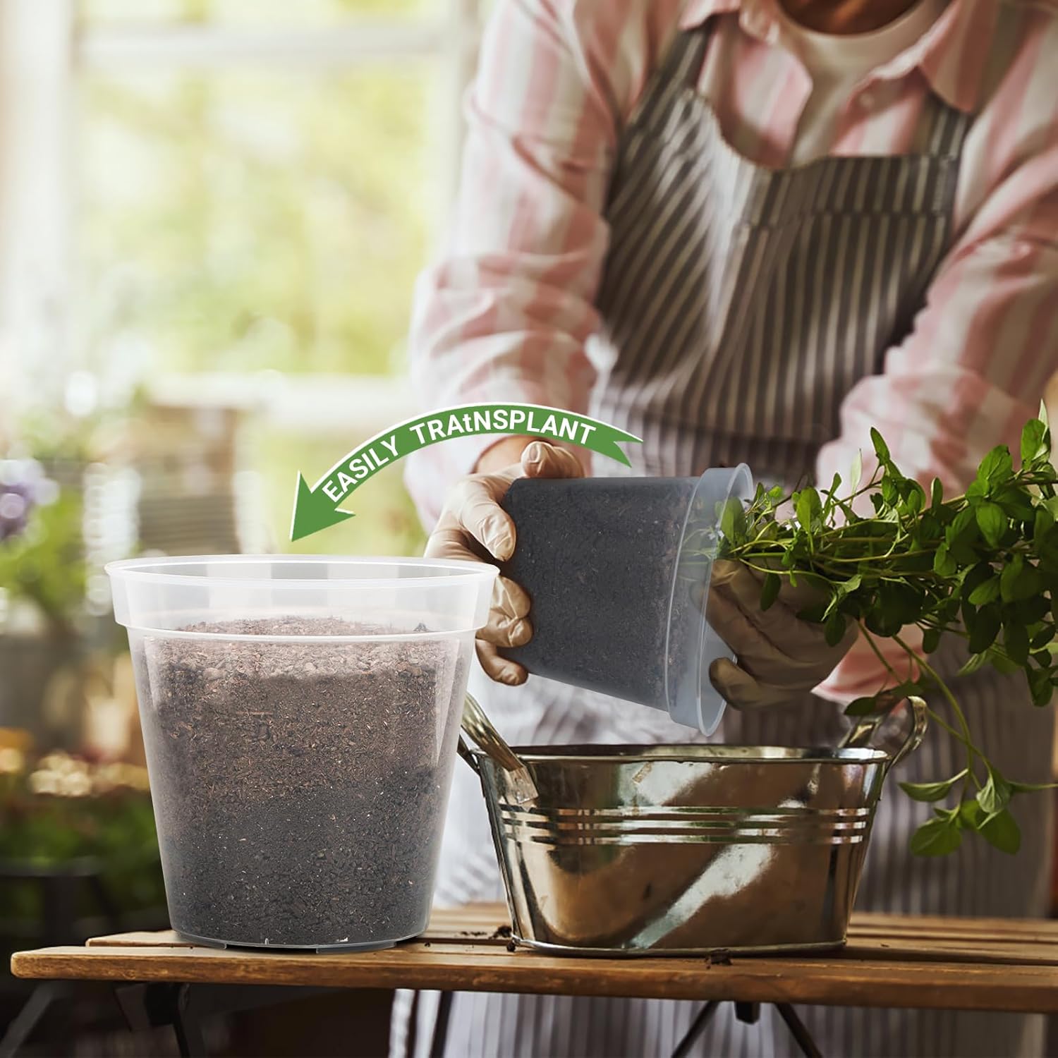 GREANER 6/7/8/9/10/12 Inch Durable Nursery Pots, 15PCS Plastic Pots for Plants, Clear Planters for Indoor Outdoor Plants