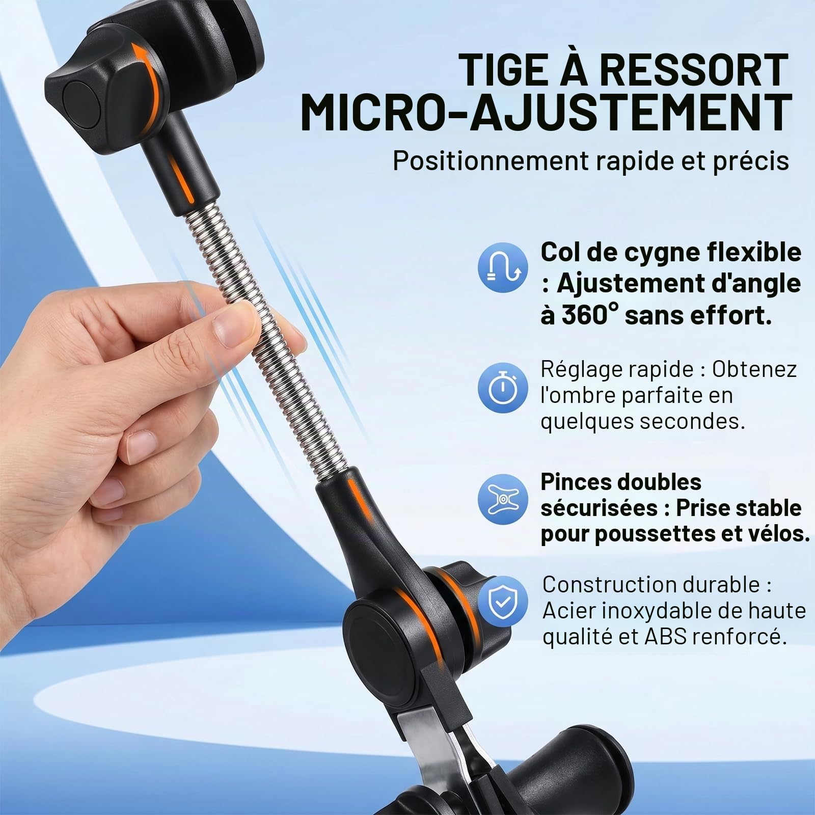 Support de parapluie pour poussette, support de parapluie réglable pour déambulateur, accessoire de parasol universel pour poussette, chaise de plage, vélo, chariot de golf, chaise de camping