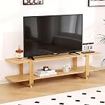 Tiita TV Stand with Storage for TVs up to 65'', Bamboo TV Console Entertainment Center with 2 Open Shelf, Mid Century Modern Media Console for Living Room, Bedroom, Walnut