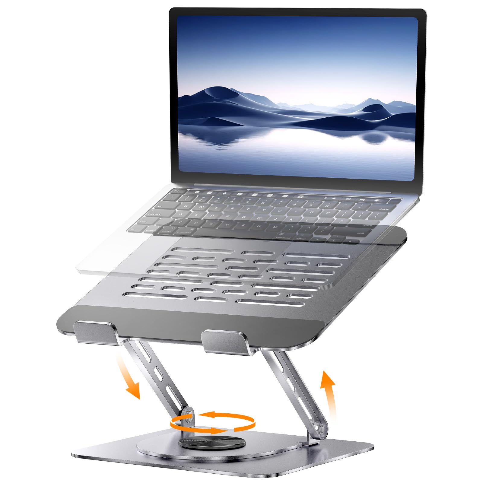 Cverny Laptop Stand for Desk, Computer Stand with 360° Rotating Base, Adjutable Height Muti-Angle Ergonimic Foldable Laptop Riser Compatible with MacBook Pro/Air Notebook up to 17" (Silver)