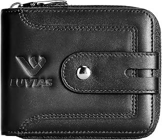 Genuine Leather Men Wallet with Zipper RFID Blocking Large Capacity Wallet for Men with 13 Credit Card Slots and 1 ID Window with Gift Box