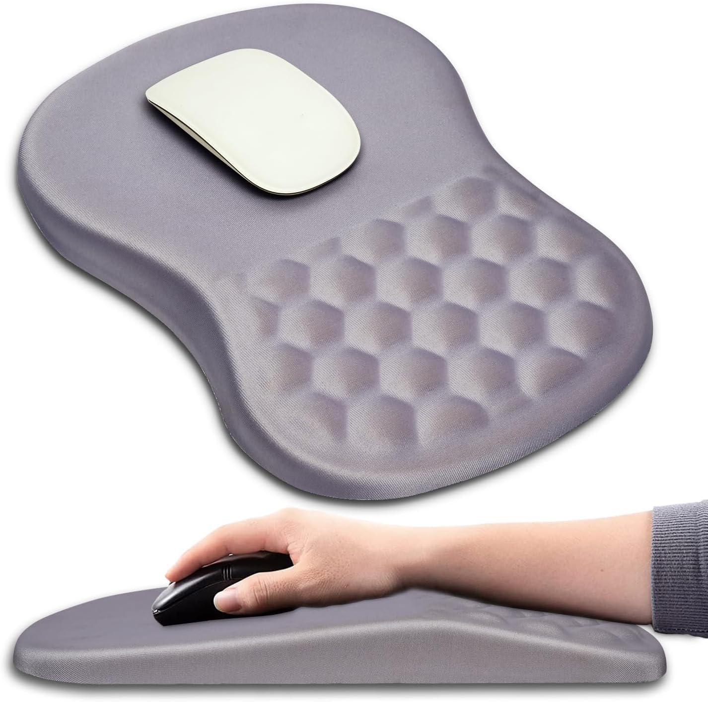 Hokafenle Ergonomic Mouse Pad Wrist Support with Massage Design, Wrist Rest Pain Relief Mousepad with Memory Foam&Non-Slip PU Base, Mouse Pads for Wireless Mouse & Desk (12x8 inch,Light Purple Gray)