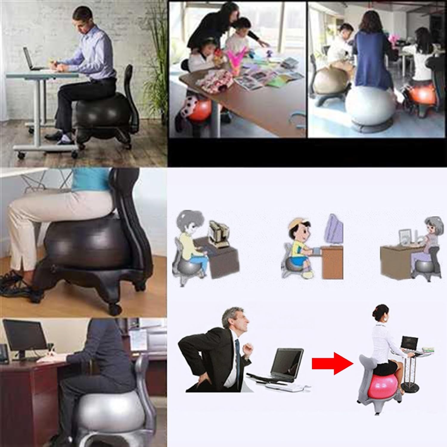 55cm Exercise Balls Physical Therapy with Chair & Pump, Ergonomic Balance Ball Chair Stool for Home Office School Gym Prolonged Sitting, Pregnancy Ball Fitness for Labor Chairs