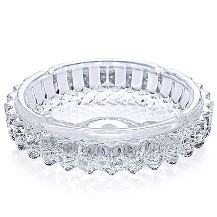 Koniry Crystal Quality Glass Ash Tray, Square Tabletop | Round Tabletop | Glass Ashtray | Smoke Collectible Tribal Decoration- (Round Glass 13 x 13 x 4 cm)
