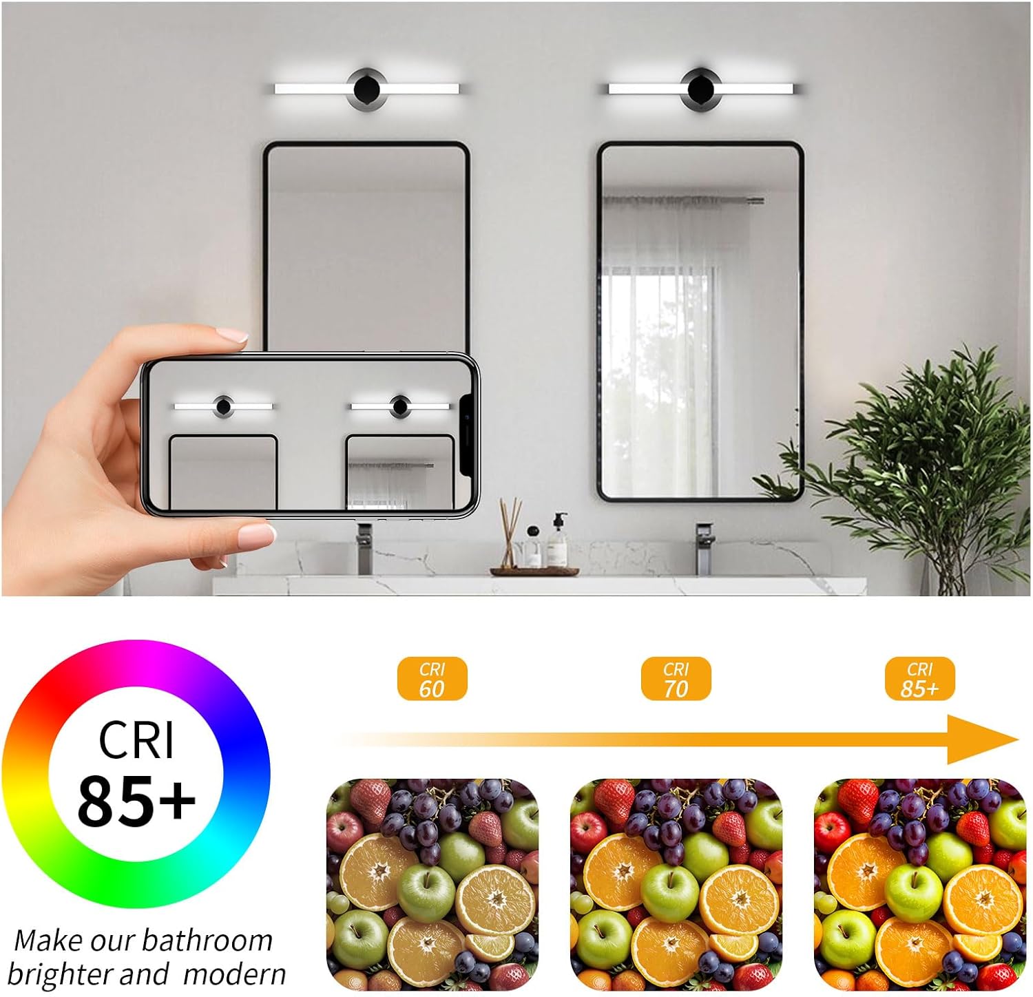 LED Bathroom Light Fixtures 20 inch 24W IP44 Black Modern Vanity Light Energy-Efficient 5700K Cool White Dimmable Bathroom Lighting Fixtures Over Mirror - ETL Certified(2 Pack)
